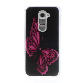 Твърд предпазен гръб за LG G2 D802 черен с лилава пеперуда